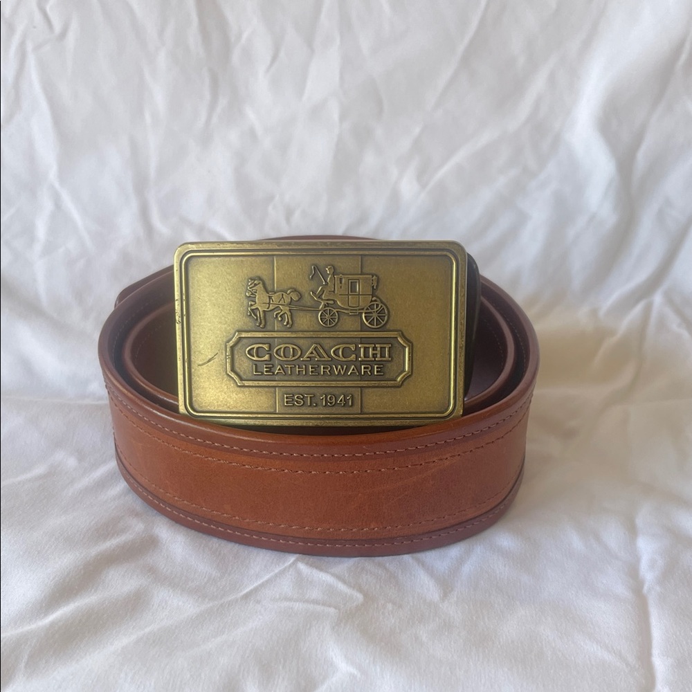 Coach Tan Leather Belt with Gold Buckle